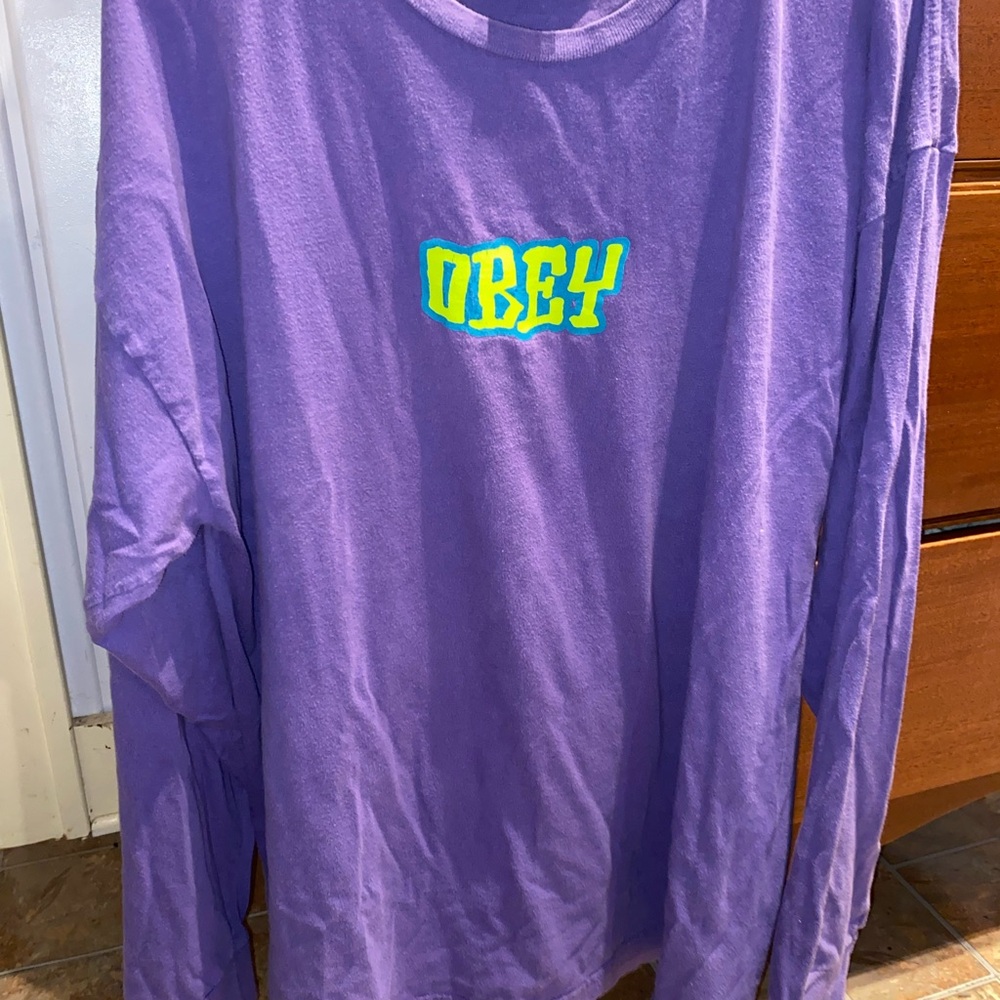 Obey Long Sleeve Shirt in Purple with Yellow Logo
